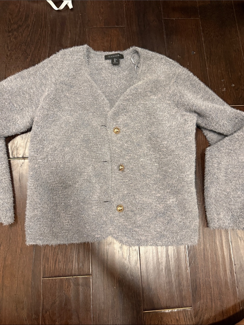 Fuzzy Grey Button-Up Cardigan - Soft Knit